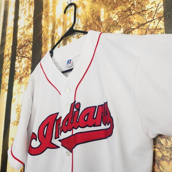 Vintage Cleveland Indians Russell Athletic Jersey Mens Size Large White STAINS - Picture 2 of 14